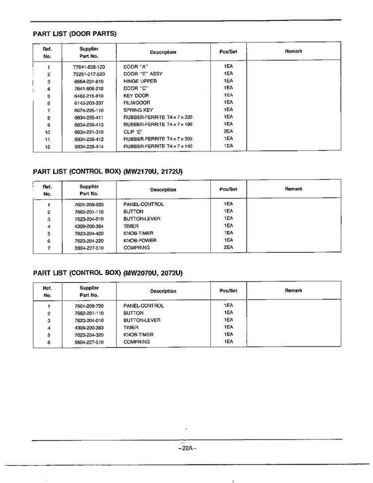 Complete Microwave Page 5 Diagram and Parts List for MW2070U XAA Samsung Microwave