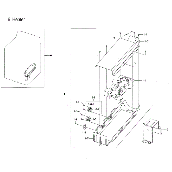 Duct Heater Diagram and Parts List for DVE50M7450P A3-00 Samsung Dryer
