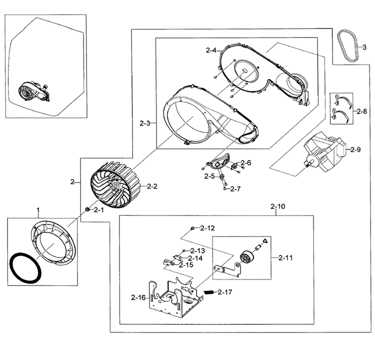 Motor Assy Diagram and Parts List for DV448AGE XAA-0001 Samsung Dryer