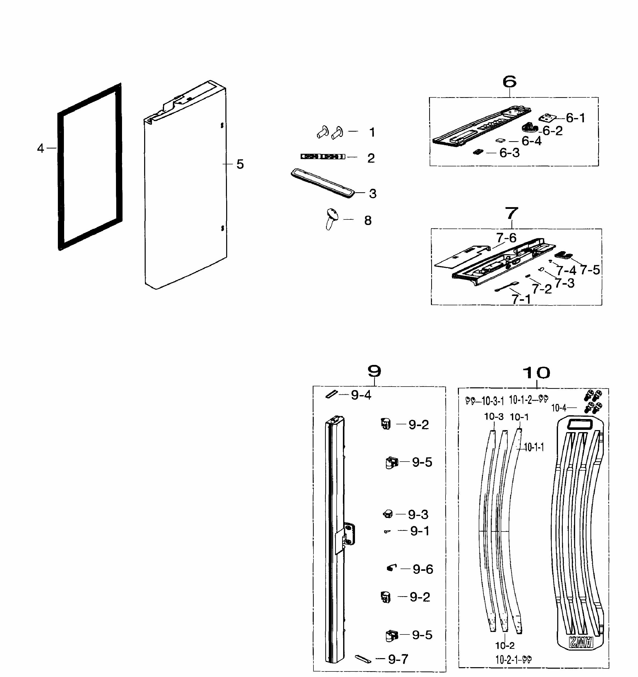 Door Left Diagram and Parts List for RF260BEAESR AA-0002 Samsung Refrigerator