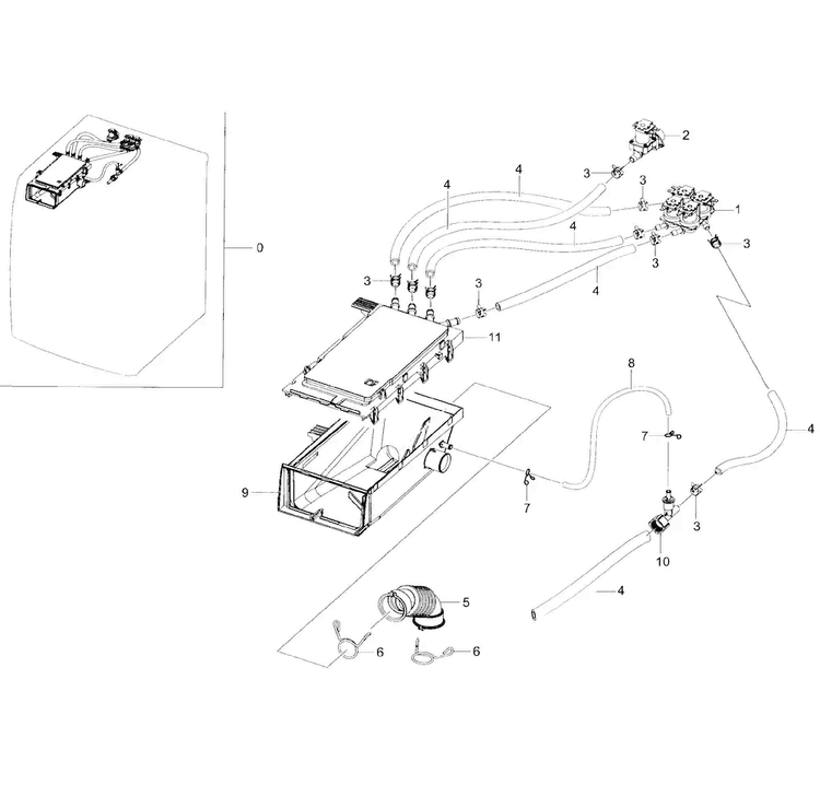 Housing Drawer Diagram and Parts List for WF45K6200AZ A2-0001 Samsung Washer
