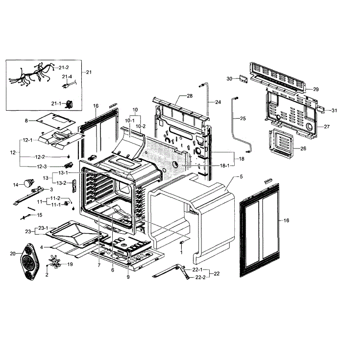 Cavity Assembly Diagram and Parts List for NX583G0VBBB AA-00 Samsung Range