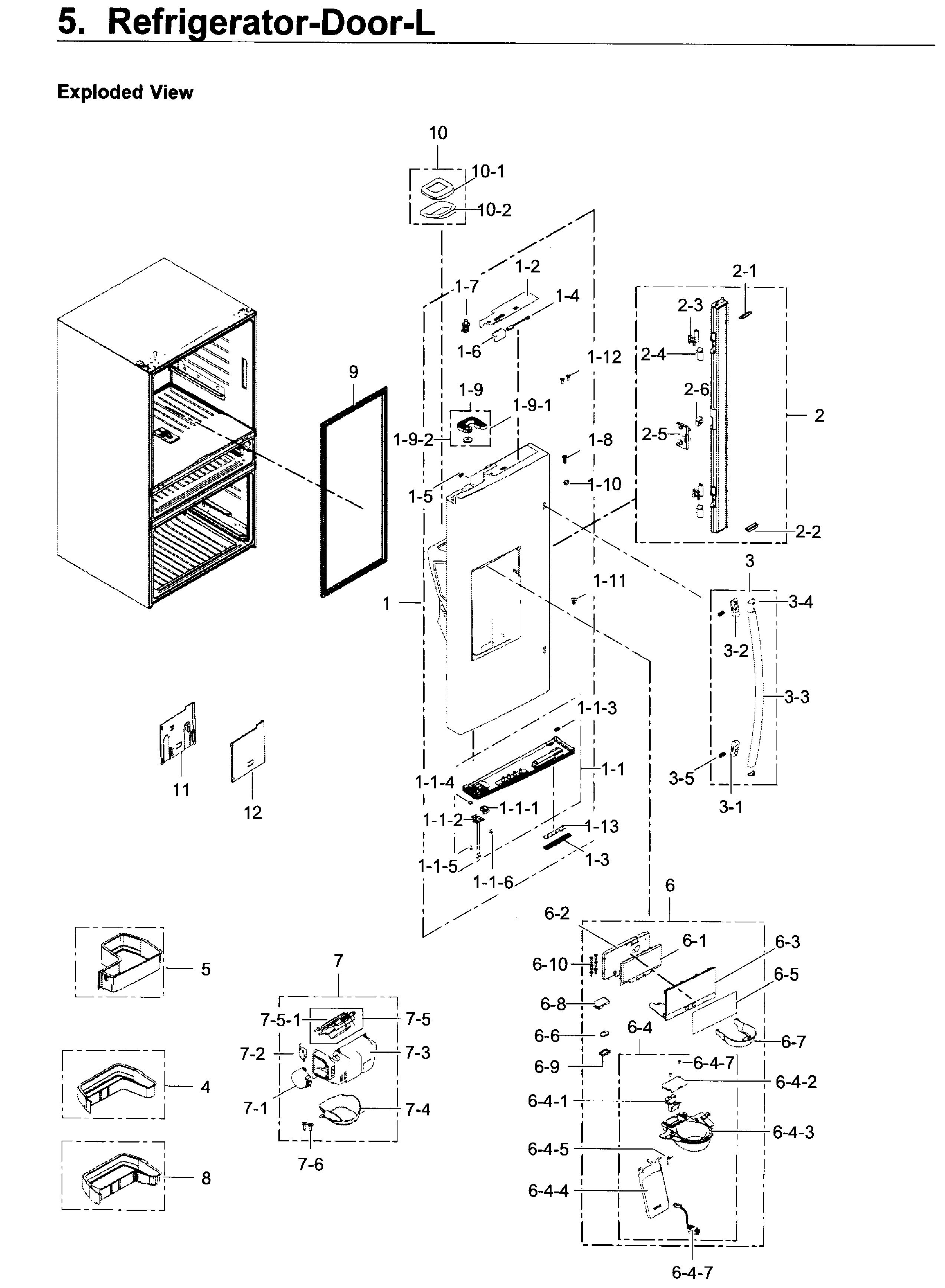 Fridge Door L Diagram and Parts List for RF22KREDBSG AA-0001 Samsung Refrigerator