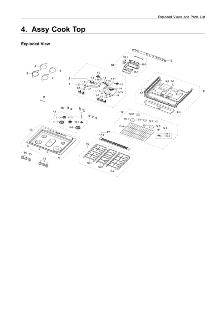 Cooktop Assembly Diagram and Parts List for NX58R9421SG AA-00 Samsung Range
