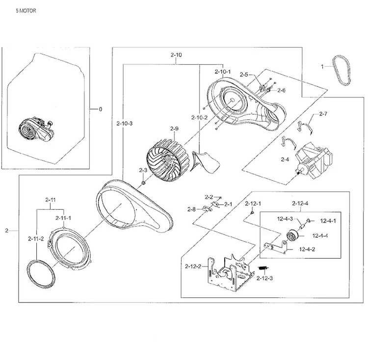 Motor Duct Diagram and Parts List for DV48H7400GW A2-0001 Samsung Dryer