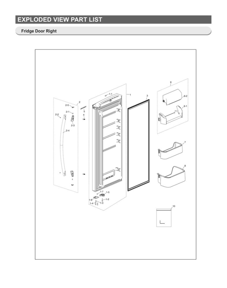 Right Refrigerator Door Diagram and Parts List for RF18HFENBSR US-52 Samsung Refrigerator