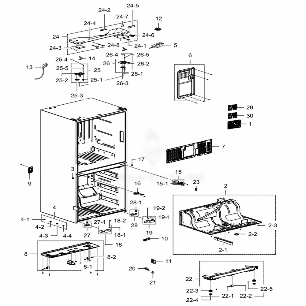Cabinet Diagram and Parts List for RF28K9380SR (AA)(0003) Samsung Refrigerator