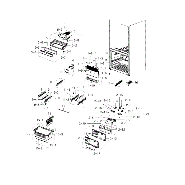Freezer Diagram and Parts List for RFG237AAPN XAA-01 Samsung Refrigerator