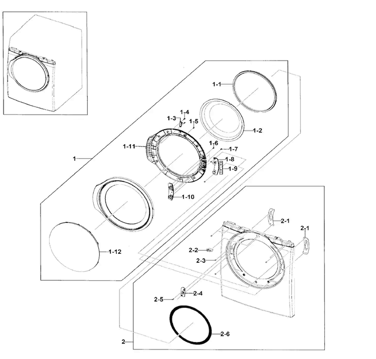 Frame Front & Door Diagram and Parts List for DV330AEB XAA-0002 Samsung Dryer