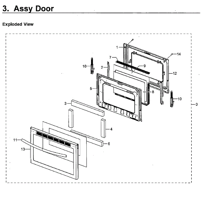 Door Diagram and Parts List for NX58M6650WG AA-00 Samsung Range