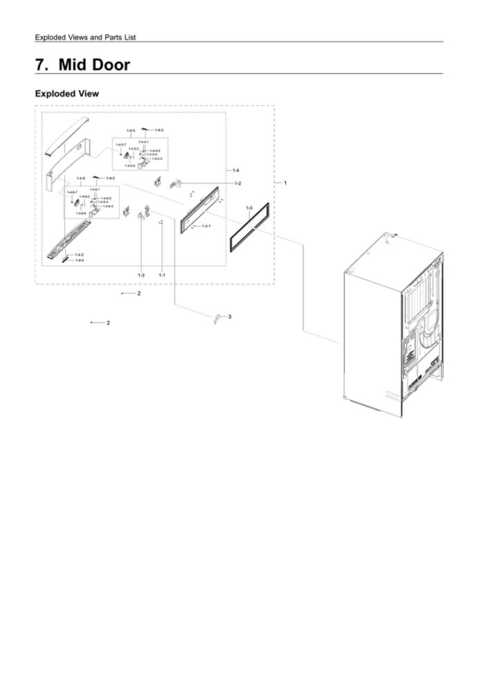 Mid Door Assembly Diagram and Parts List for RF28R7551SR AA-00 Samsung Refrigerator
