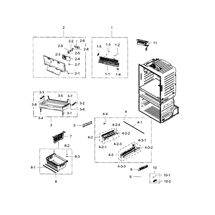 Freezer Diagram and Parts List for RF28HMEDBBC AA-03 Samsung Refrigerator