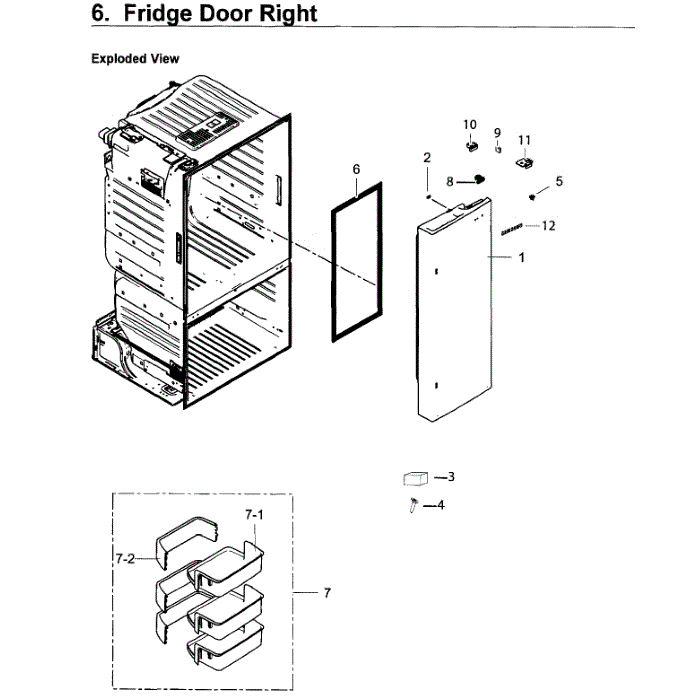 Door Ref Outer Diagram and Parts List for RF263BEAESR AA-03 Samsung Refrigerator