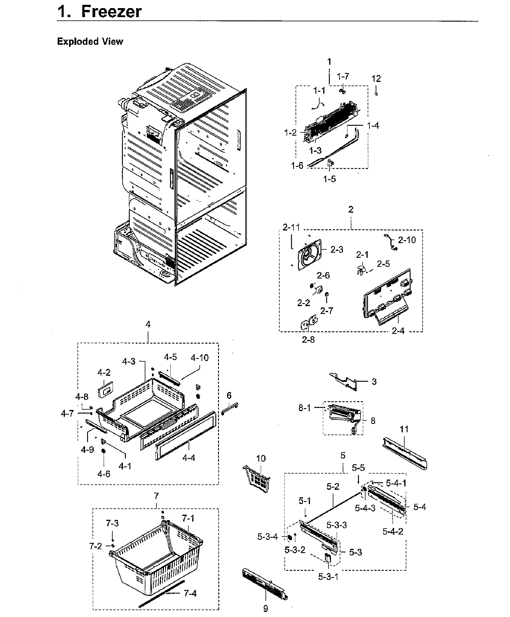 Freezer Diagram and Parts List for RF28HFEDBWW AA-0009 Samsung Refrigerator