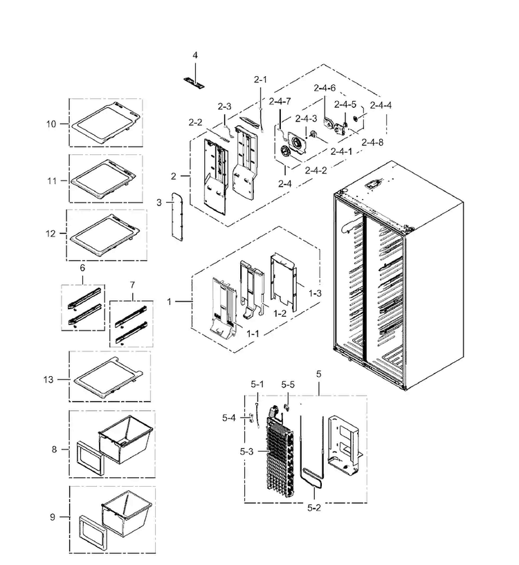 Freezer Asy Diagram and Parts List for RH25H5611WW AA-0000 Samsung Refrigerator