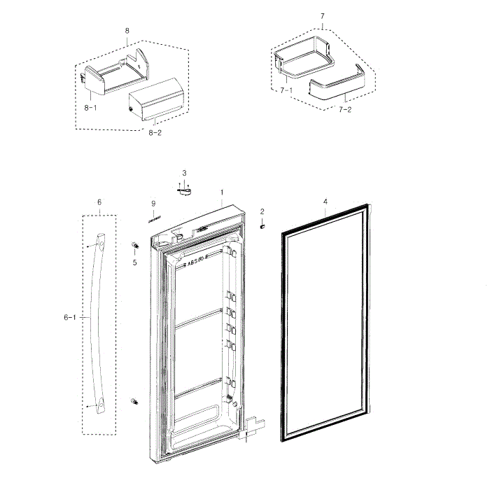 Fridge Door R Diagram and Parts List for RFG237AAWP XAA-04 Samsung Refrigerator
