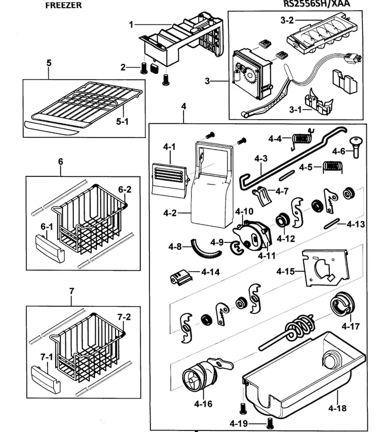 Icemaker Diagram and Parts List for RS2556SH XAA-0000 Samsung Refrigerator