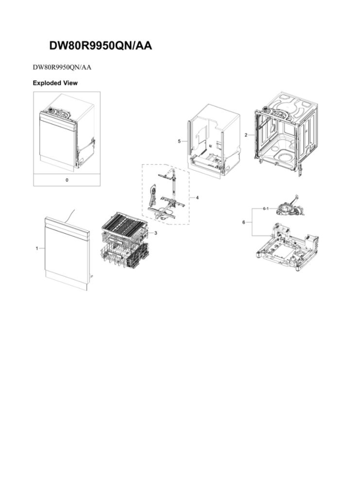 Main Assembly Diagram and Parts List for DW80R9950QN AA-00 Samsung Dishwasher