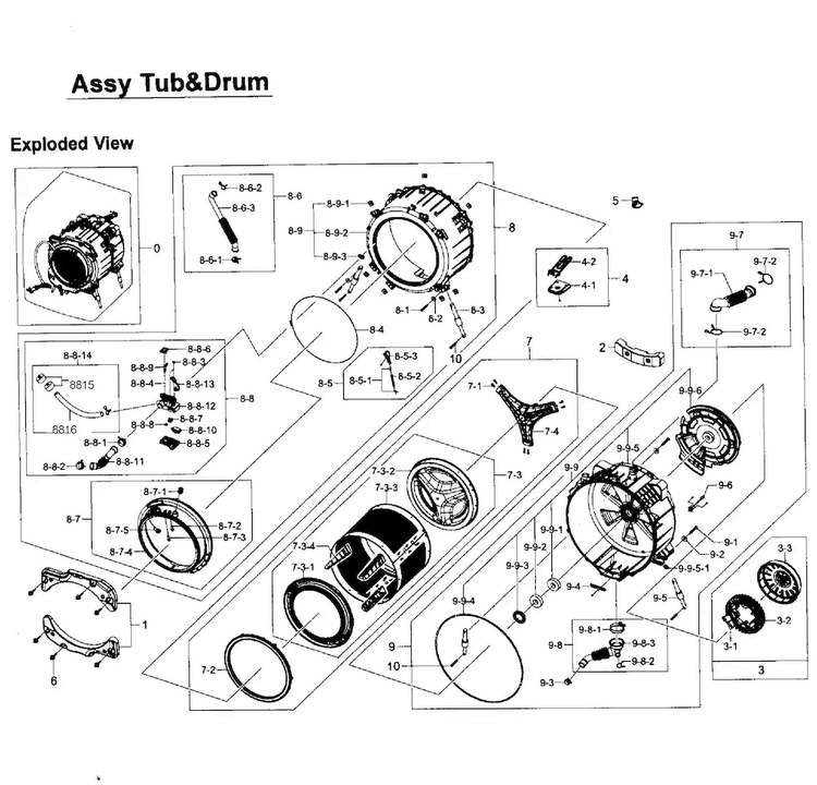 Tub/drum Assy Diagram and Parts List for WF457ARGSWR AA-0001 Samsung Washer