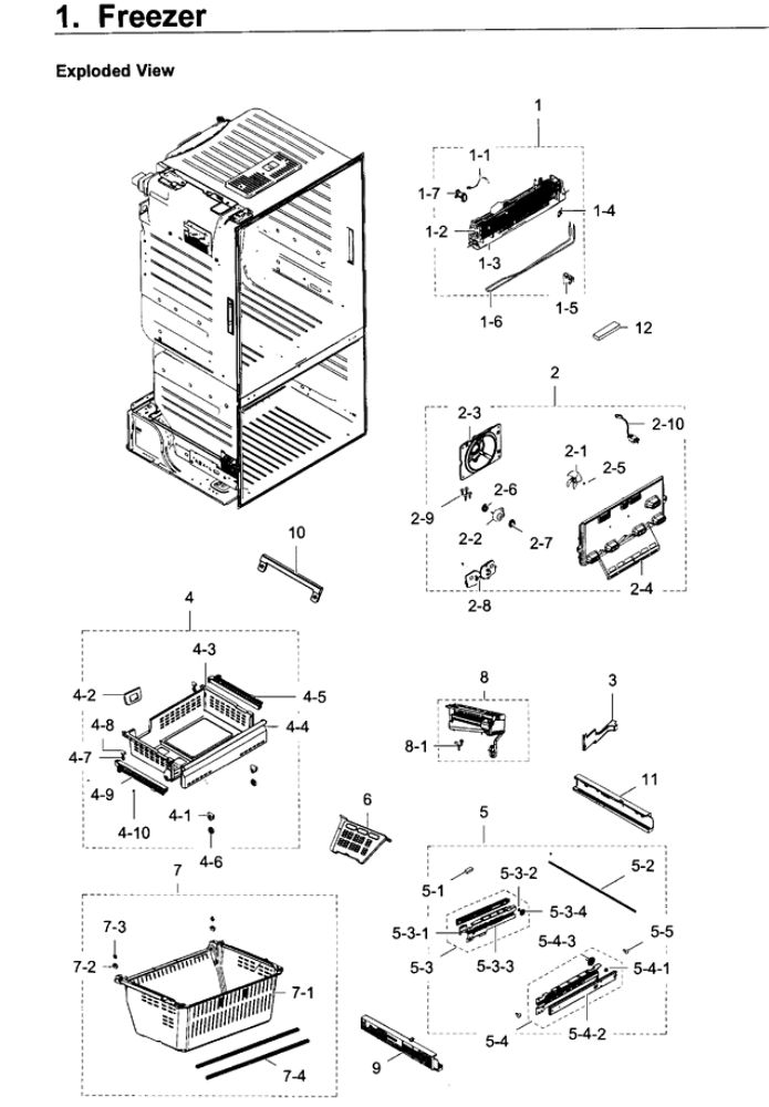 Freezer / Icemaker Diagram and Parts List for RF28HDEDPWW AA-08 Samsung Refrigerator