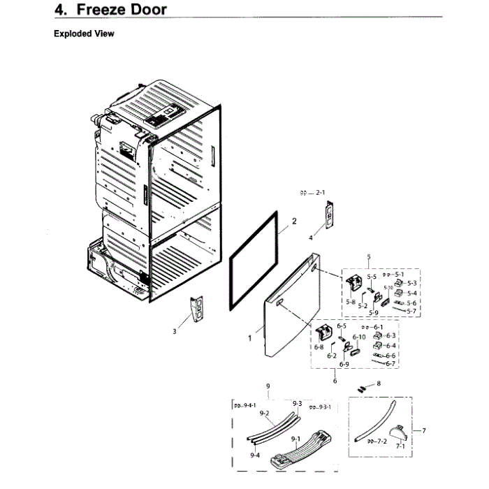 Freezer Door Diagram and Parts List for RF26J7500WW AA-00 Samsung Refrigerator