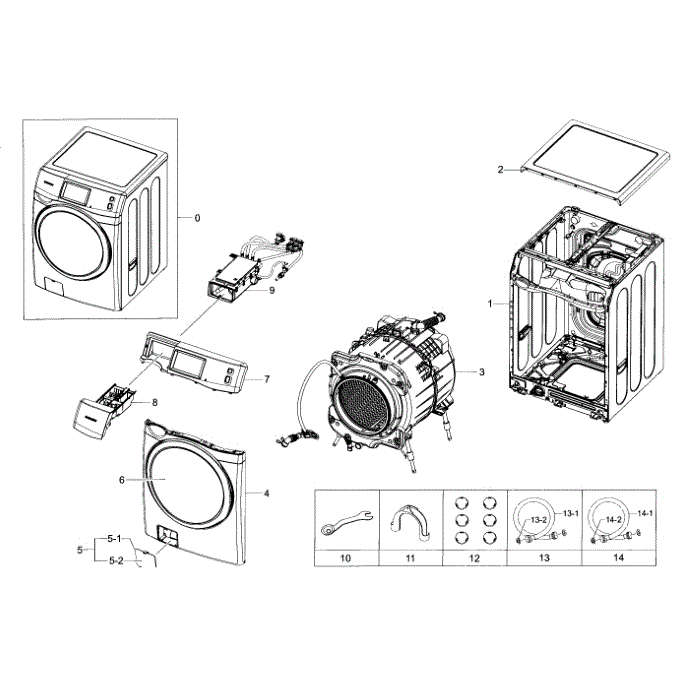 Main Assembly Diagram and Parts List for WF457ARGSWR A2-00 Samsung Washer
