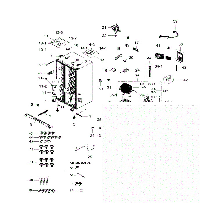 Cabinet Diagram and Parts List for RH25H5611WW AA-01 Samsung Refrigerator