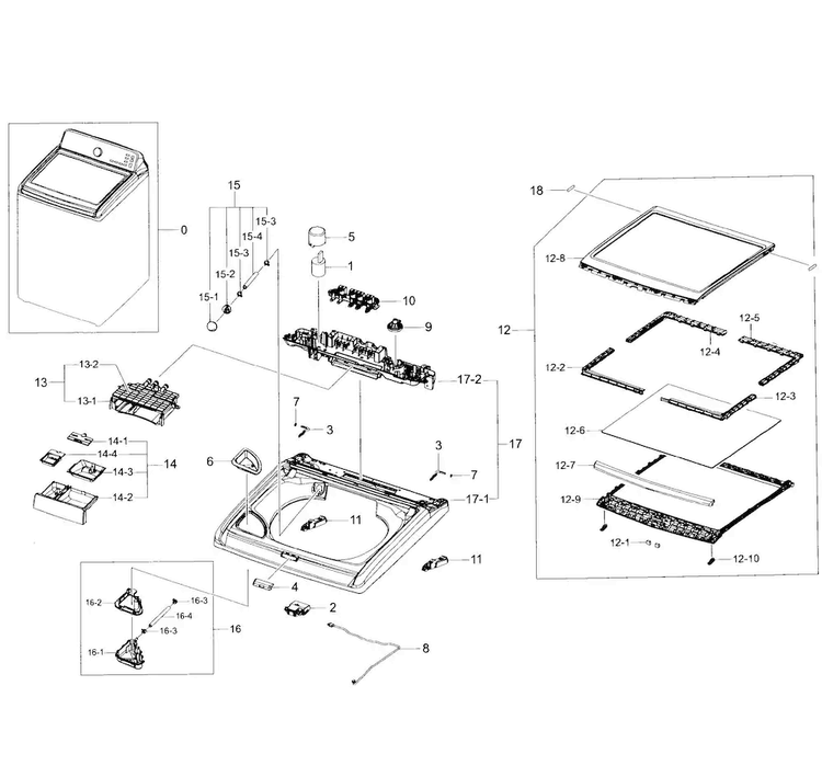 Top Assy Diagram and Parts List for WA48H7400AP A2-0001 Samsung Washer