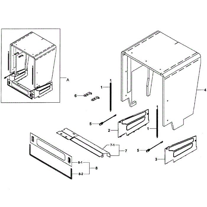 Case Assembly Diagram and Parts List for DW80F600UTW AA-00 Samsung Dishwasher