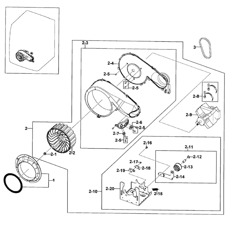 Motor Assy Diagram and Parts List for DV419AGW XAA-0001 Samsung Dryer