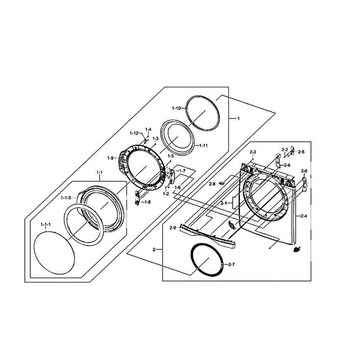 Front / Door Diagram and Parts List for DV407AEW XAA-01 Samsung Dryer