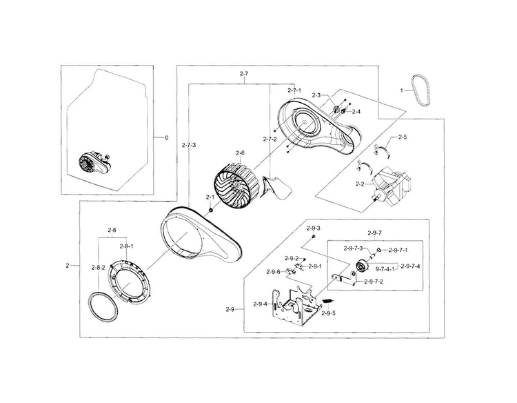 Motor Duct Diagram and Parts List for DV5471AEW XAA-0001 Samsung Dryer