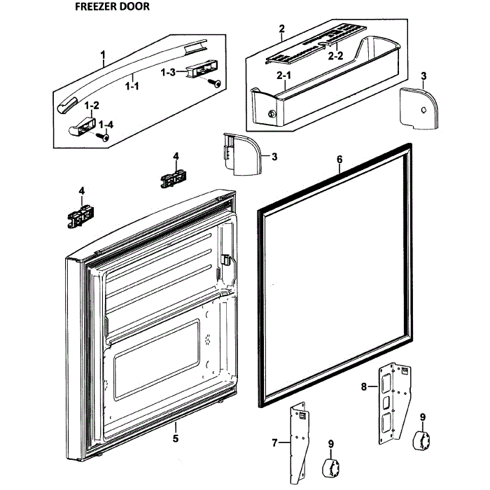 Freezer Door Diagram and Parts List for RF266AAWP XAA-00 Samsung Refrigerator