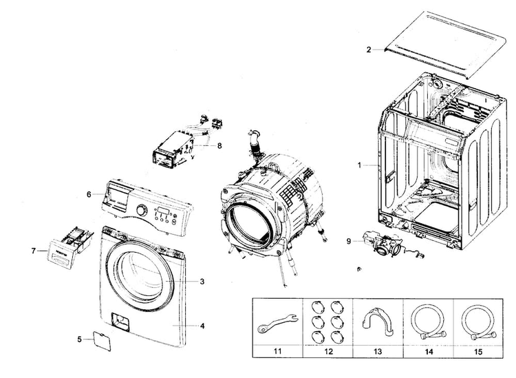 Main Assy Diagram and Parts List for WF231ANW XAA-0001 Samsung Washer