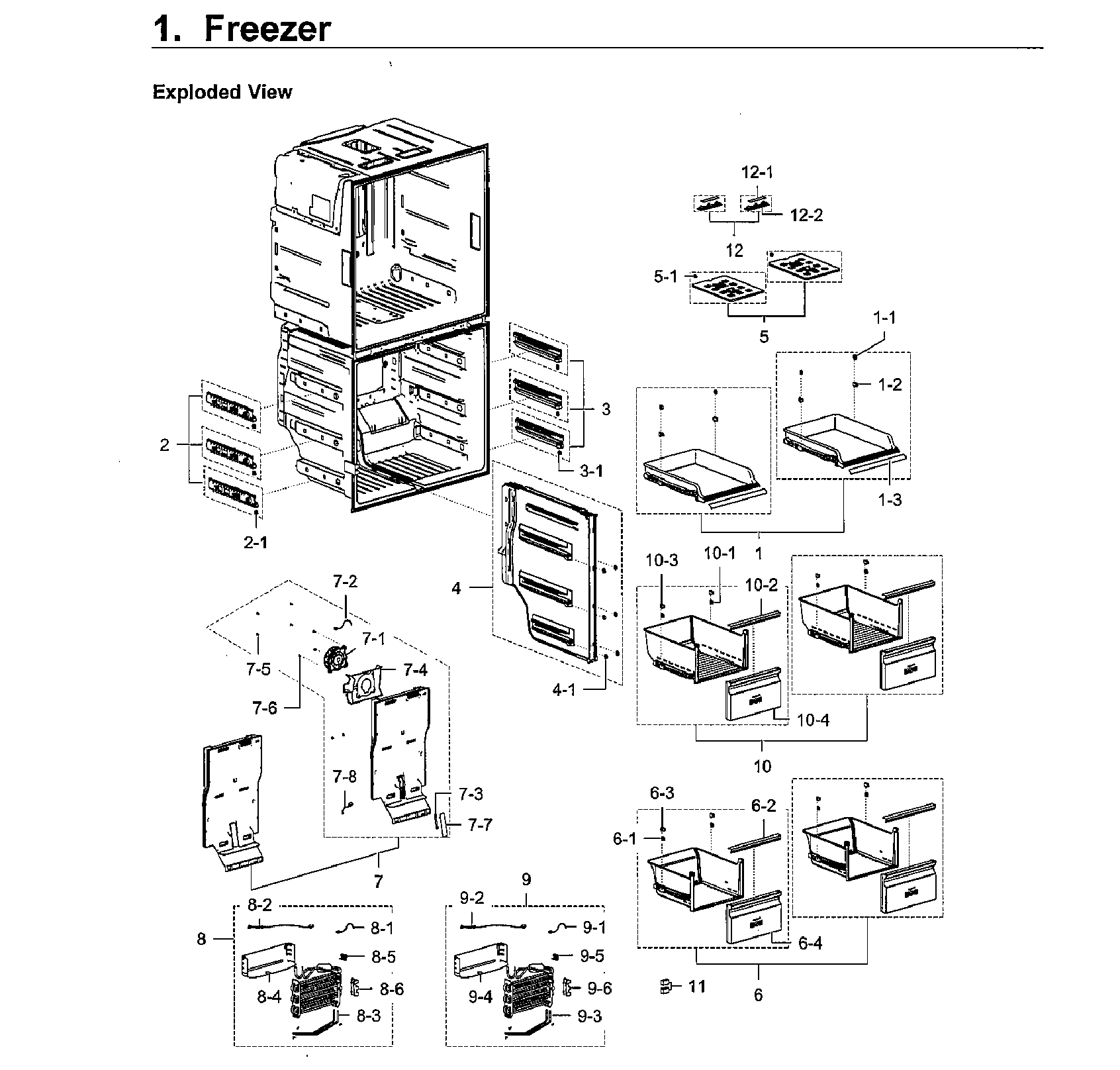 Freezer Diagram and Parts List for RF28K9070SG AA-0001 Samsung Refrigerator