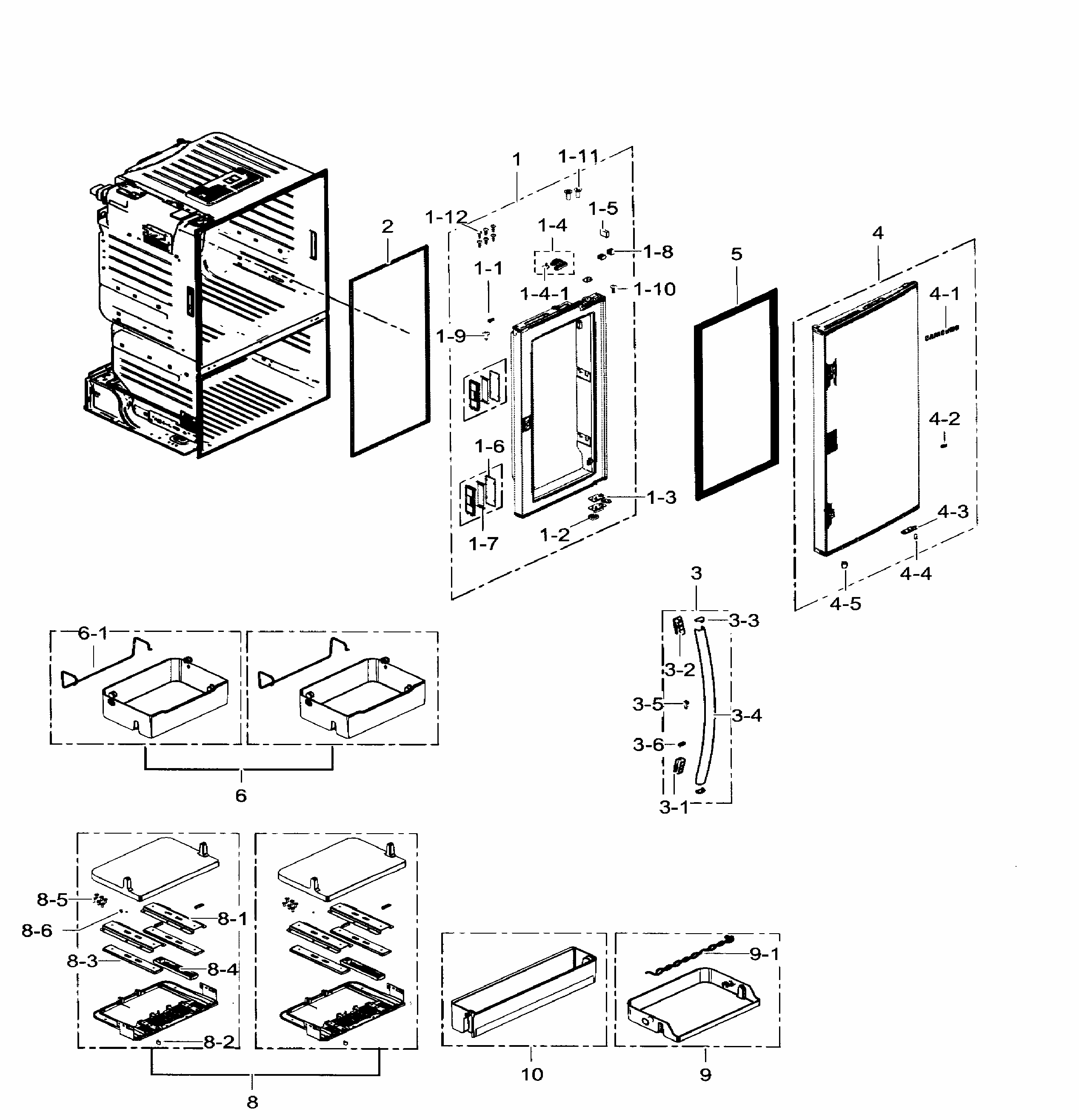 Door Right Diagram and Parts List for RF30HDEDTSR AA-0006 Samsung Refrigerator