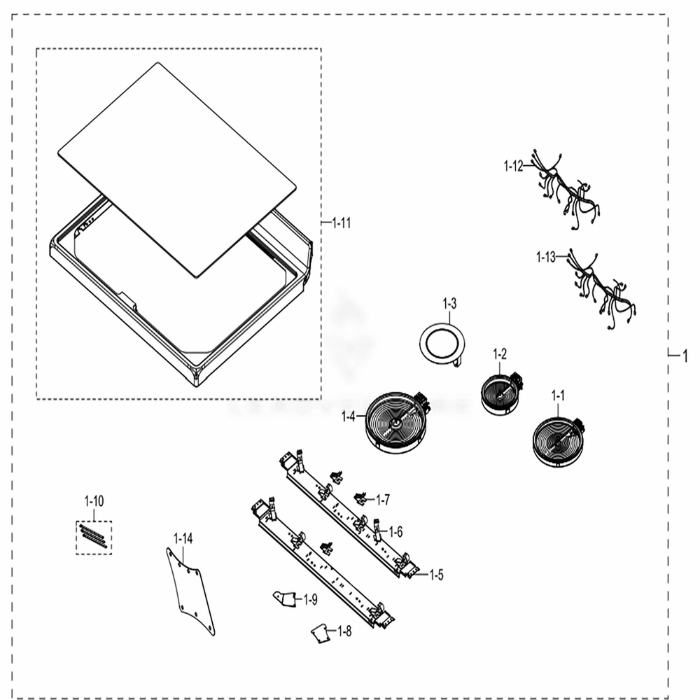 Assembly Cooktop Diagram and Parts List for NE59N6630SS (AA)(0000) Samsung Range