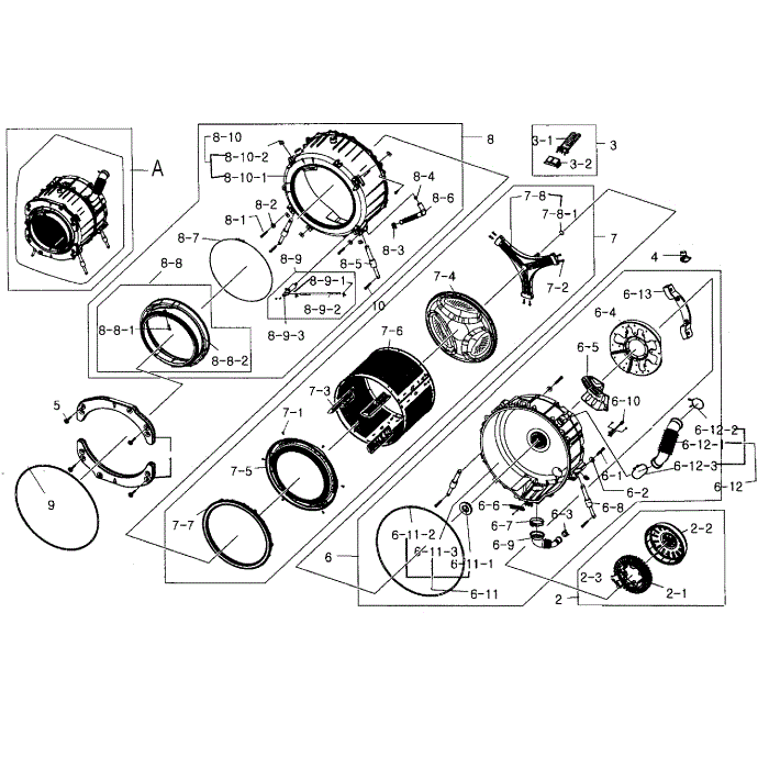 Tub And Drum Assembly Diagram and Parts List for WF331ANW XAA-04 Samsung Washer