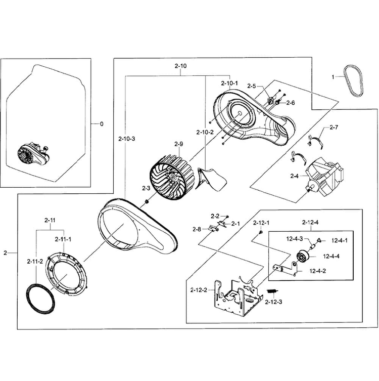 Motor Assy Diagram and Parts List for DV50F9A8EVW A2-0001 Samsung Dryer
