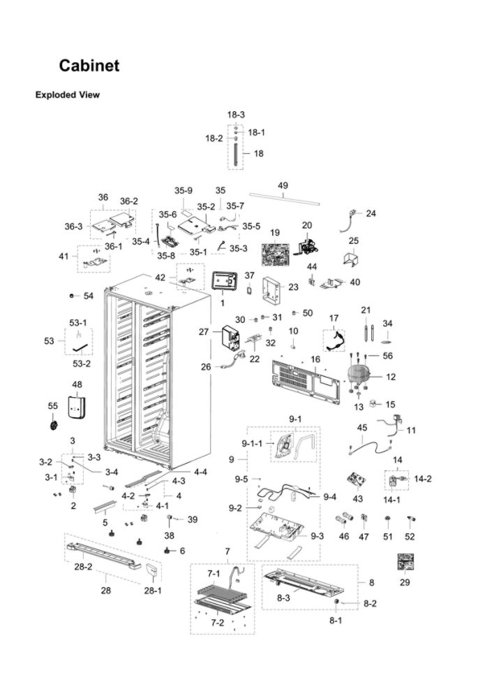 Cabinet Parts Diagram and Parts List for RS22HDHPNWW AA-01 Samsung Refrigerator