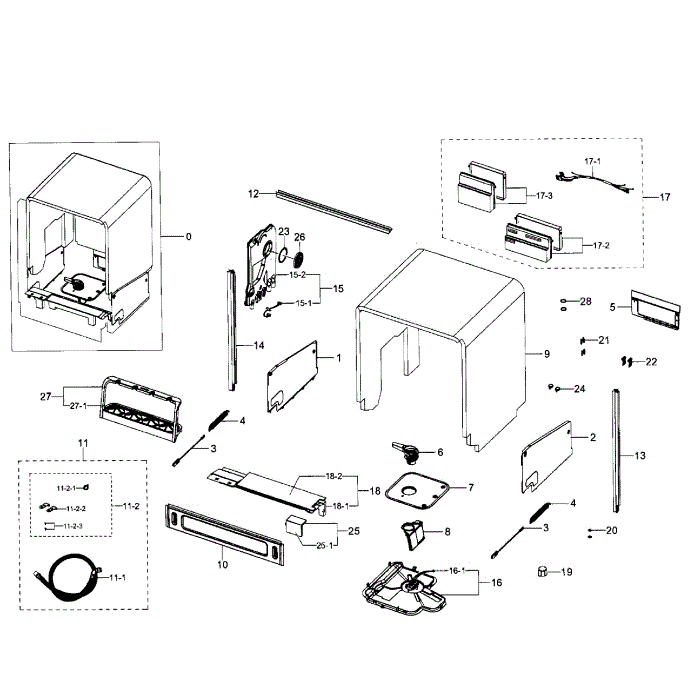Cabinet Diagram and Parts List for DW80J9945US AA-01 Samsung Dishwasher