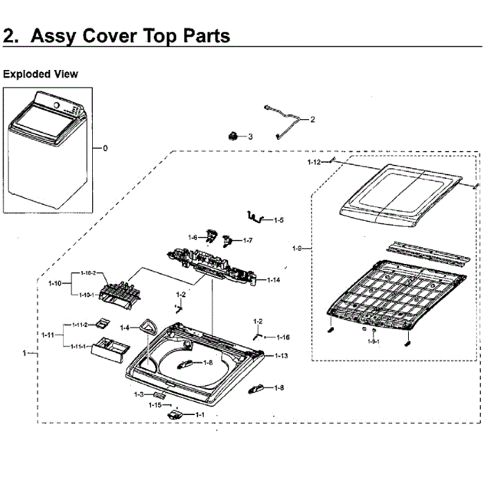 Cover Top Diagram and Parts List for WA40J3000AW A2-13 Samsung Washer