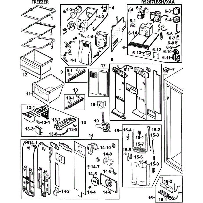 Freezer Diagram and Parts List for RS267LBSH XAA-00 Samsung Refrigerator