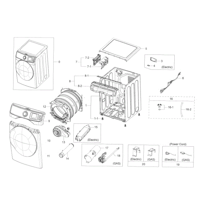 Main Assembly Diagram and Parts List for DV45K6500GV A3-00 Samsung Dryer