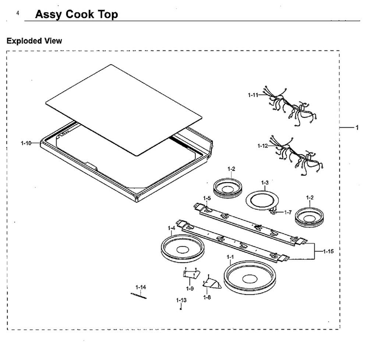 Cooktop Diagram and Parts List for NE59J7630SS AA-0002 Samsung Range