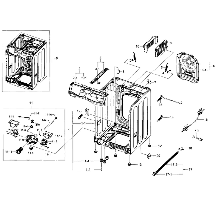 Frame & Cover Diagram and Parts List for WF455ARGSGR AA-0000 Samsung Washer