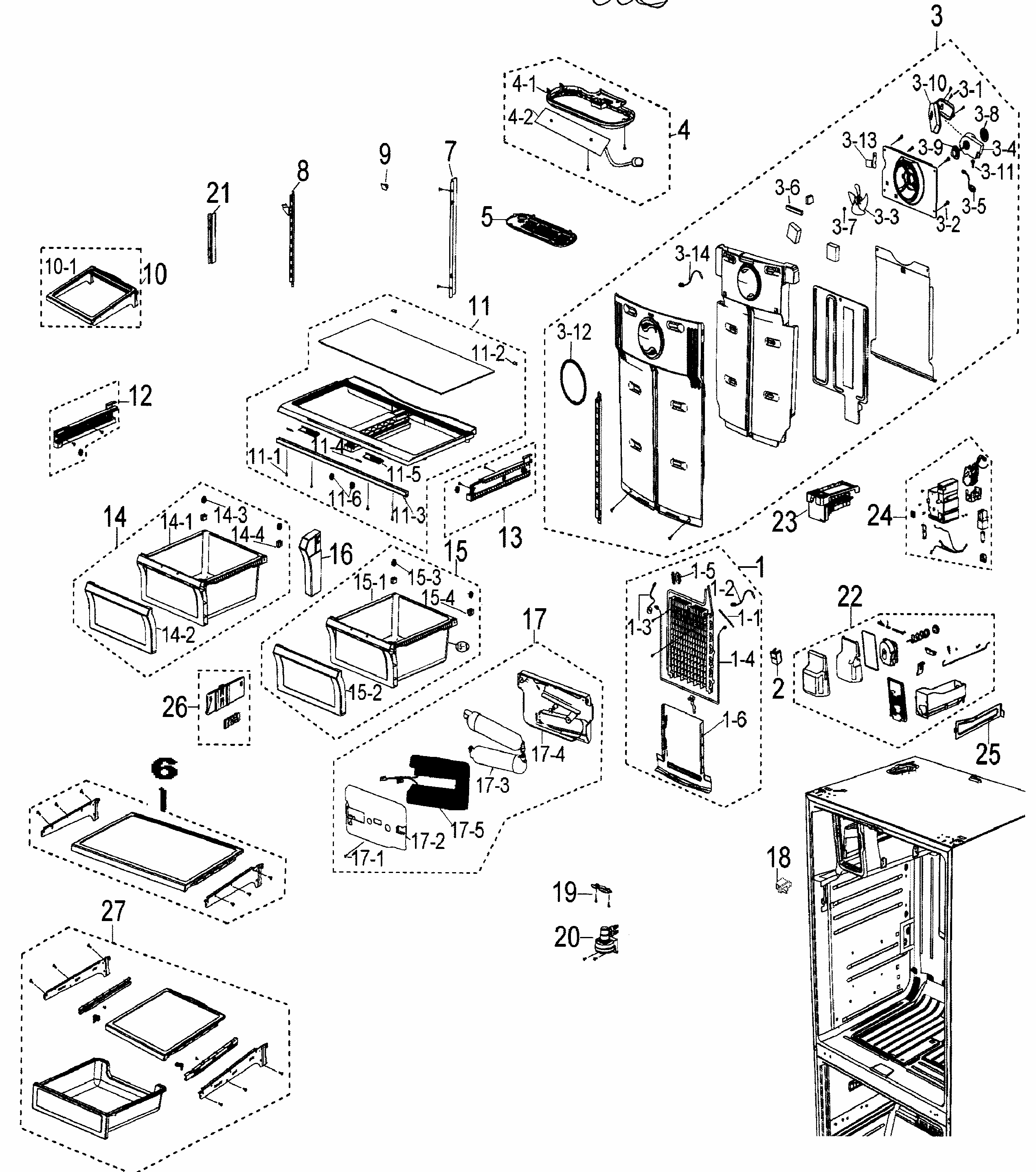 Refrigerator Diagram and Parts List for RF26XAERS XAA Samsung Refrigerator