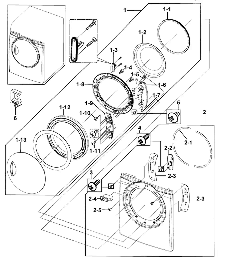 Door Assy Diagram and Parts List for DV218AGW XAA-0000 Samsung Dryer