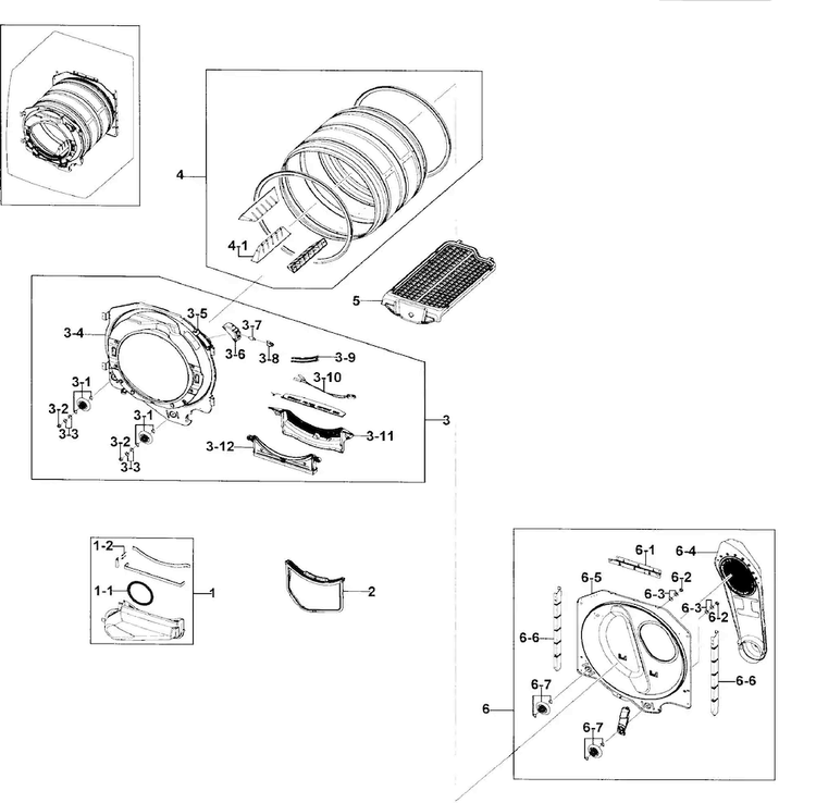 Drum Assy Diagram and Parts List for DV330AEB XAA-0000 Samsung Dryer