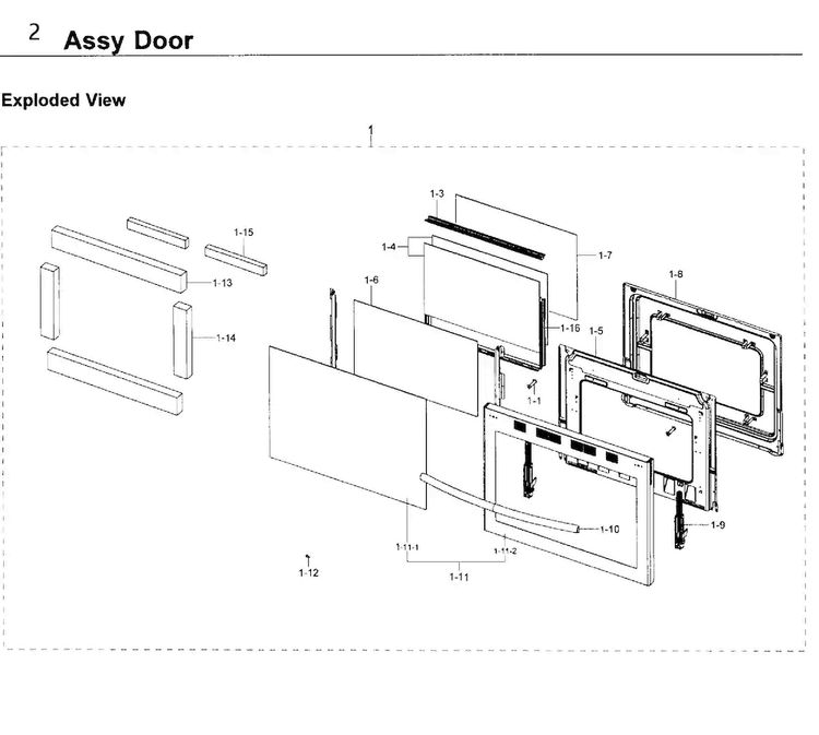 Door Diagram and Parts List for NX58J7750SG AA-0000 Samsung Range